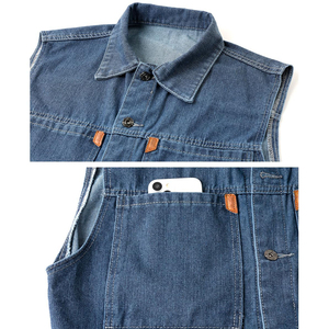 Men's Summer Vintage Streetwear Blue Denim <b>Vest</b> Jacket Breathable Quick Dry Casual Button Turn-down Collar Sleeveless - Product Image 4