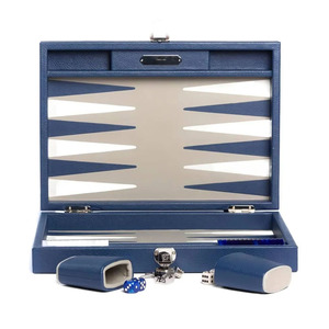 Blue Wood Leather Pasting <b>Backgammon</b> Set With Case Dice Cups & Playing Pieces Portable Strategy <b>Board</b> Game For Family Travel Fun - Product Image 1