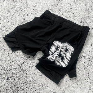 Black Mesh Basketball <b>Shorts</b> With Number 09 Print Elastic Waist Unisex Adult Breathable Sport Wear - Product Image 4