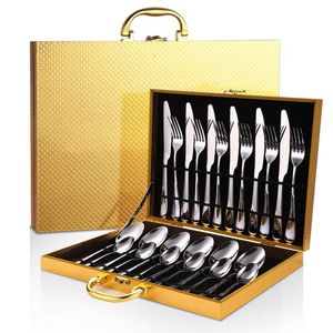 Modern Silver Flatware Set In Elegant Gold <b>Briefcase</b> Cutlery Set Professional Wholesale Kitchenware Tableware Gift Set Cutlery - Product Image 1