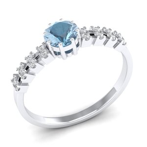 Bague REYES en argent sterling 925 avec pierre précieuse aigue-marine ronde taille brillant 0,5 carat, certifiée GRA, bijoux en moissanite – Prix de gros - Product Image 2