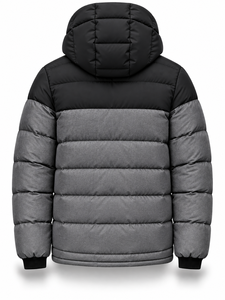 Men's Hooded Puffer Jacket Color Blocking Gray Black <b>Waterproof</b> Quick Dry Custom Logo Windproof Zipper Casual <b>Winter</b> <b>Coat</b> - Product Image 3