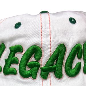 White and Green Distressed Baseball <b>Cap</b> with Green Embroidered Letter Design Adjustable Vintage Casual Outdoor Unisex <b>Hat</b> - Product Image 3