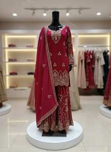 TENNECY Nuevo Diseño de Moda, Conjunto Sharara Fox Georgette (Top, Sarara y Dupatta), Elástico y Reversible, para Bodas y Uso Casual - Product Image 3