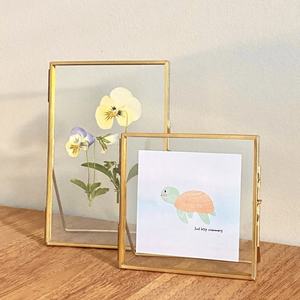 Gold Metal Rectangular Photo Frame Tabletop <b>Easel</b> Style Double Glass Modern Design - Product Image 5
