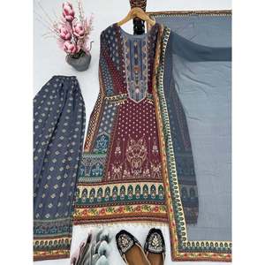 Hermoso conjunto de traje Salwar de trabajo manual con estampado digital para mujer - Product Image 4