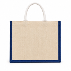 Eco-Friendly Jute Beach Shopping <b>Bag</b> <b>Medium</b> <b>Size</b> Keep It Simple Print Blue Trim Hand Carry Grocery Tote - Product Image 3