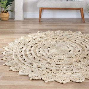 Handmade Jute Round Area <b>Rug</b> Bohemian Medallion Pattern Flat Weave Living Room Decor Spot Clean Thin 0.2-0.4 in - Product Image 1