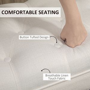 Panca da camera da letto con gambe in legno massello, imbottita in bianco crema, senza braccioli, con bottoni, per l'estremità del letto - Product Image 5