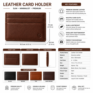 Ultra Slim Mens Leather <b>Card</b> <b>Holder</b> <b>Wallet</b> Minimalist Front Pocket Credit <b>Card</b> Case RFID Blocking Thin Male Purse - Product Image 3