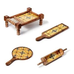 Plateau de service rond en bois naturel pour fromage, fruits, collations, cuisine, restaurant, vaisselle - Product Image 5