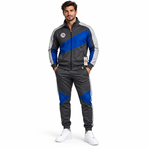 Custom Men Zipper Tracksuit Slim Fit Training Suit Stretch Polyester Blend Full Front Zipper Tapered Pants Casual <b>Sports</b> <b>Apparel</b> - Product Image 1