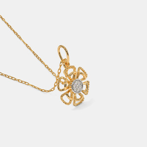 Collar con Colgante de Diamante Cultivado en Laboratorio, Diseño Floral de Seis Pétalos, Oro Amarillo - Product Image 6