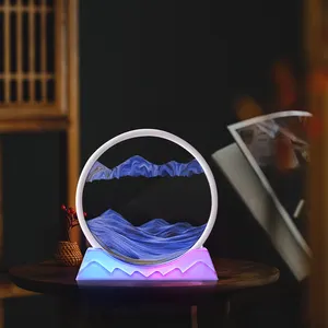 Atmosphere Decompression RGB LED 3D Quicksand Flowing Quick Sand Art Painting Hourglass Nightlight Night Light Lamp For Bedroom