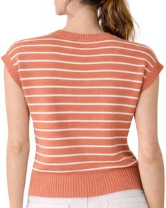 Gilet pull sans manches en tricot léger à rayures corail pour femme, col rond, décontracté, mode estivale - Product Image 2