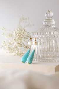 Natural Freshwater Pearl And Turquoise Resin Drop <b>Earrings</b> Gold Pearl Long <b>Dangle</b> Studs Elegant Fashion Jewelry - Product Image 4