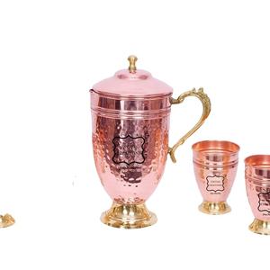Jarra de agua de cobre puro martillado para mesita de noche, Juego de vasos para beber, fiesta, acampada, nueva calidad - Product Image 1