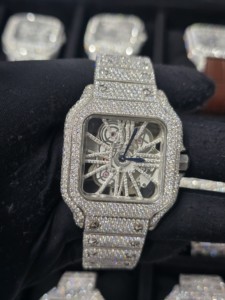 Reloj Mecánico de Lujo para Hombre, Edición Limitada, Estilo Hip Hop, Cuadrado, de Acero Inoxidable Plateado, con Incrustaciones de Diamantes Moissanite de 16mm, Diseño Esqueleto - Product Image 5