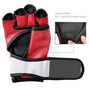 Guantes de Entrenamiento MMA ZHOST Rojos, Medios Dedos, Transpirables, de PU Ligero, Antideslizantes, con Correa Ajustable para la Muñeca y Cierre de Gancho y Bucle para Boxeo - Product Image 4
