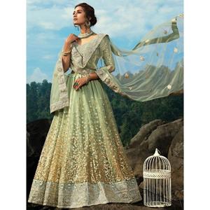 Awesome <b>Green</b> Sequins <b>Net</b> Reception Wear Lehenga Choli - Product Image 5