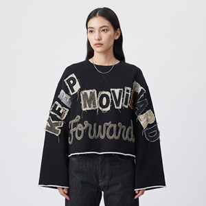 Sweat-shirts en molleton French Terry pour femmes, fabrication OEM, broderie personnalisée effet vieilli, sweat-shirts amples pour femmes - Product Image 1