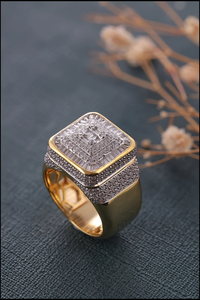 Oversized Iced Diamond 18K Gold Alloy Hip Hop Men's Band Geometric Square <b>Statement</b> <b>Ring</b> IGI Certified for Party Daily Wear - Product Image 4