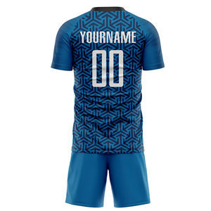 Maillot de football personnalisé sublimé pour garçons, bleu uni, manches courtes, anti-humidité, uniforme de football, service OEM, entraînement, nom d'équipe - Product Image 3
