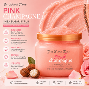 Gommage corporel au champagne rose avec beurre de karité et cristaux de sucre, marque privée, vente en gros, exfoliant doux et nourrissant pour la peau - Product Image 3