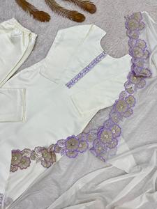 <b>Women's</b> off <b>White</b> Silk Straight <b>Suit</b> with Embroidered Dupatta Indian Pakistani Ethnic Wear Quick Dry All Seasons - Product Image 6