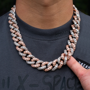 Collier Hip Hop de Luxe Bicolore en Or Rose et Or Blanc avec Chaîne Maille Cubaine Baguette et Diamants Moissanite, Bijou de Déclaration Premium - Product Image 1