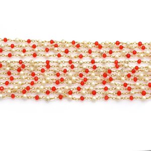 Chaîne de chapelet en perles de cornaline blanches hydro-couleurées, 3 mm, facettes rondelles, plaquée or, enveloppée de fil, bijoux - Product Image 6