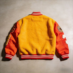 Custom High Street <b>Patchwork</b> Varsity <b>Jacket</b> Lightweight Wool Letterman <b>Jacket</b> Front Button Embroidery <b>Jacket</b> - Product Image 4