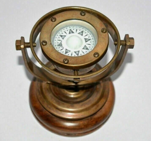 Brass Nautical <b>Compass</b> Gimbal Pocket Analog Dial Handheld Portable Desk Ornament - Product Image 2
