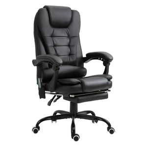 Sedia da Ufficio Direzionale con Schienale Alto, Massaggio Vibrante a 7 Punti, Supporto Lombare, Poggiapiedi e Altezza Regolabile, Nera - Product Image 1
