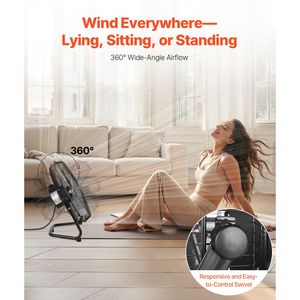 Ventilatore Industriale da Pavimento ad Alta Velocità da 14 Pollici, 3 Velocità, 2560 CFM, Inclinazione Regolabile a 360 Gradi, Flusso d'Aria 19,69 Ft/sec, Resistente - Easy Box - Product Image 5