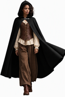 Mittelalterlicher Kapuzenumhang-Set Renaissance Mädchen Cosplay Kostüm Steampunk Schnürkorsett Vintage Outfit Gotisches Bühnenauftritts-Outfit