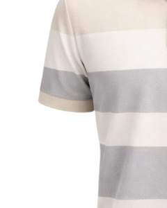 Polo en coton rayé beige et gris personnalisé pour homme, coupe classique, manches courtes, tenue décontractée d'été, fabricant OEM, approvisionnement en gros - Product Image 3
