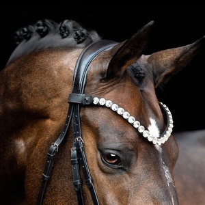 Diadema para caballo en forma de U personalizada, de cuero negro premium, con una hilera de cristales redondos grandes, estilo Mega Bling. - Product Image 2