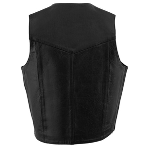 <b>Men's</b> Genuine Leather V-Neck <b>Vest</b> Single Breasted Button Closure Moto Biker Waistcoat - Product Image 3