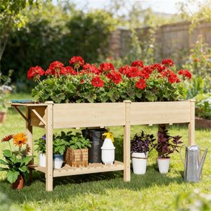 Bac de jardin surélevé en bois naturel, sac de plantation pour cultiver légumes, fruits et fleurs - Product Image 1
