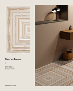 Azulejos de porcelana vitrificada con diseño Bookmatch de 60x120 cm, color marrón Bhamas brillante, diseño español, azulejos de 600x1200 mm para sala de estar - Product Image 2