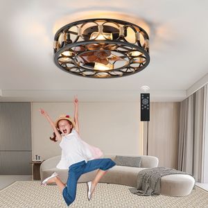 Modern Farmhouse LED <b>Ceiling</b> Fan with Caged <b>Light</b> Low Profile Flush Mount 6 Speeds Reversible Blades 6-Button <b>Remote</b> <b>Control</b> - Product Image 5