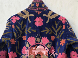 Handmade Velvet <b>Jacket</b> Royal Blue Hand Embroidered Suzani Style Winter Coat Boho Cardigan Artisan Crafted Short <b>Blazer</b> - Product Image 3