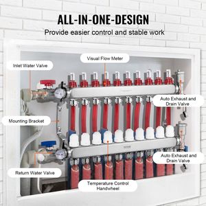 Collettore di Distribuzione a 10 Vie per Riscaldamento Radiante con Tubi PEX da 1/2 Pollice in Acciaio Inox per Sistemi HVAC di Riscaldamento a Pavimento - Product Image 4