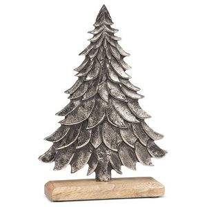 Metal Christmas <b>Tree</b> Decorations Set of 3 With Red <b>Star</b> Tops Wooden Base Traditional Style Handicraft - Product Image 5