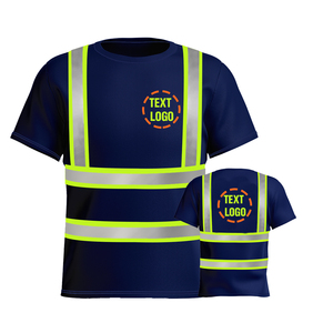 T-shirt de sécurité haute visibilité bleu marine avec bandes réfléchissantes, logo personnalisé, classe 2, utilisation jour et nuit - Product Image 2