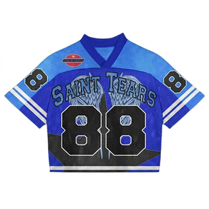 Custom Streetwear Mesh Football Jersey Oversized <b>Hip</b> Hop Men's V-Neck Graphic Printed Athletic Jersey Tops - Product Image 2