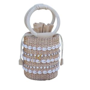 Sac seau artisanal en jacinthe d'eau : Décoration coquillage et cristal - Product Image 1