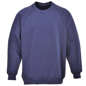 Men's Navy Blue Crewneck Sweatshirt Full Sleeve Regular Fit Solid Color Casual Pullover 100% Cotton Fleece Lined Breathable - Product Image 1