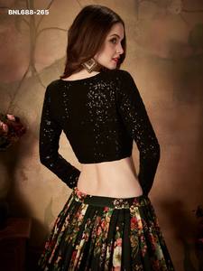 Fashionable <b>Top</b> Quality Organza with Floral Print & Dori-Zari-<b>Sequins</b> Embroidered <b>Black</b> Lehenga-Choli Set At Wholesale Rate - Product Image 6